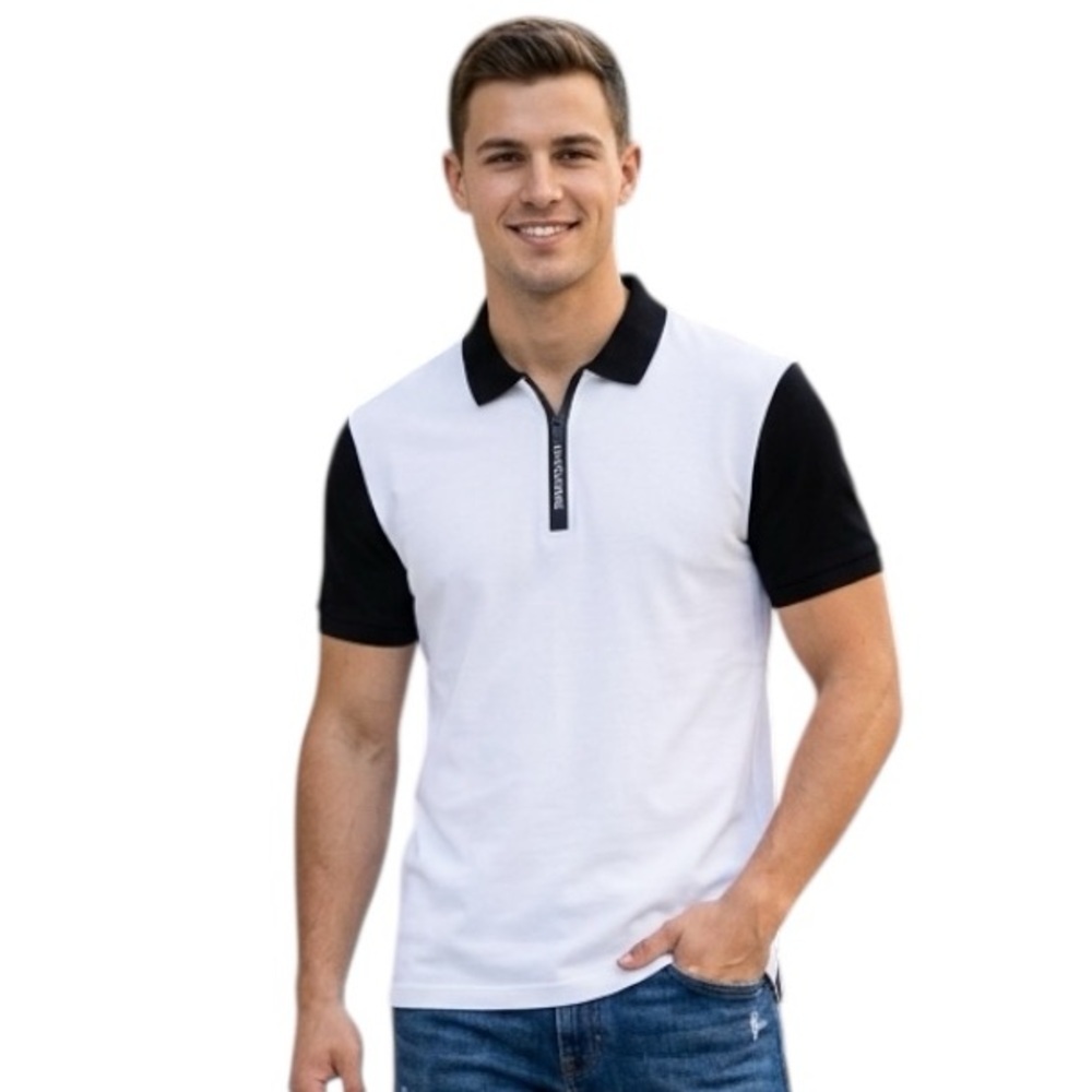 Armani Exchange NEW 1/4 Zip Logo Polo Shirt Short Sleeve Cotton Colorblock Top S